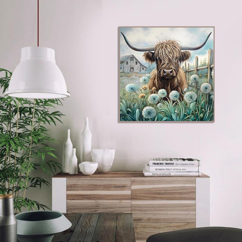 ARPADAMO Diamond Art Kits for Adults,5D Highland Cow Diamond Painting DIY Cow Diamond Art Diamond Painting Kits for Adult,Round Full Drill Diamonds, Diamond Art Kits for Home Decor-12x12inch - Image 3