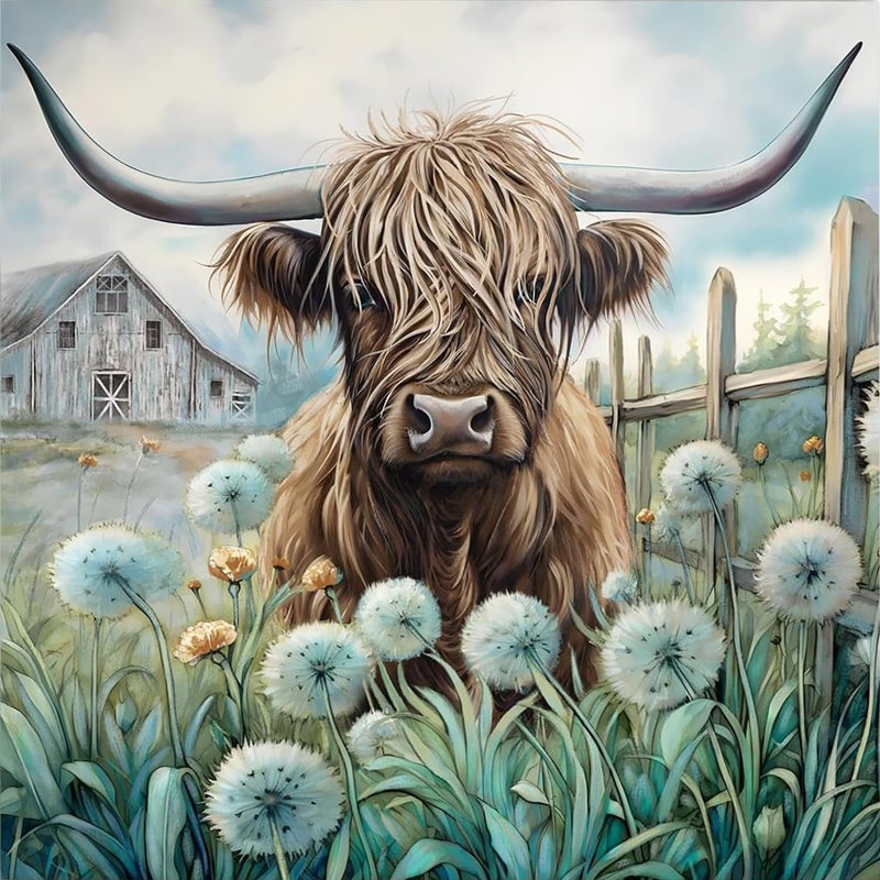 ARPADAMO Diamond Art Kits for Adults,5D Highland Cow Diamond Painting DIY Cow Diamond Art Diamond Painting Kits for Adult,Round Full Drill Diamonds, Diamond Art Kits for Home Decor-12x12inch - Image 1