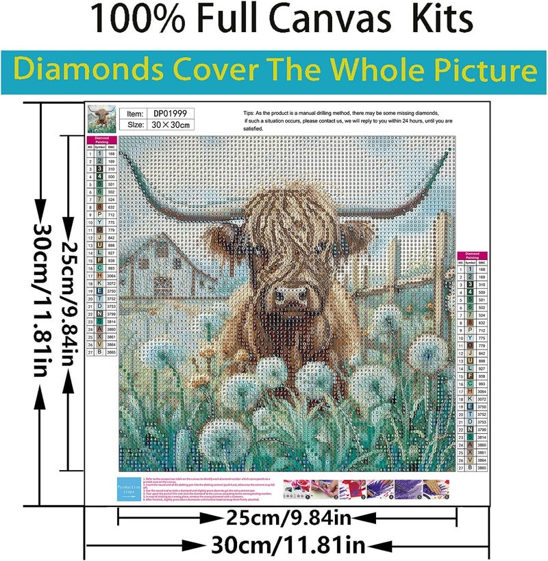 ARPADAMO Diamond Art Kits for Adults,5D Highland Cow Diamond Painting DIY Cow Diamond Art Diamond Painting Kits for Adult,Round Full Drill Diamonds, Diamond Art Kits for Home Decor-12x12inch - Image 4