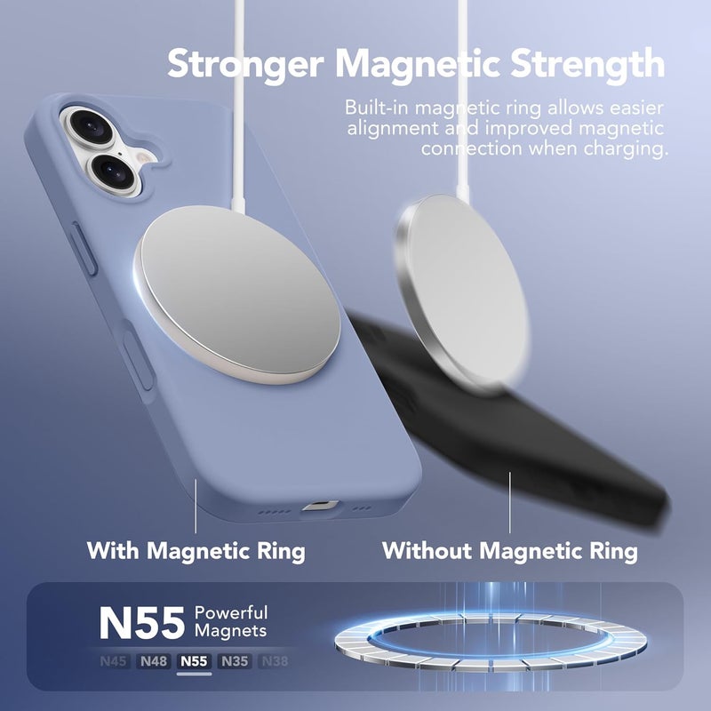 GONEZ Magnetic for iPhone 16 Case, Compatible with MagSafe, [Screen Protector + Camera Lens Protector], Liquid Silicone Shockproof Protective Phone Case for iPhone 16 6.1", Lavender Gray - Image 2