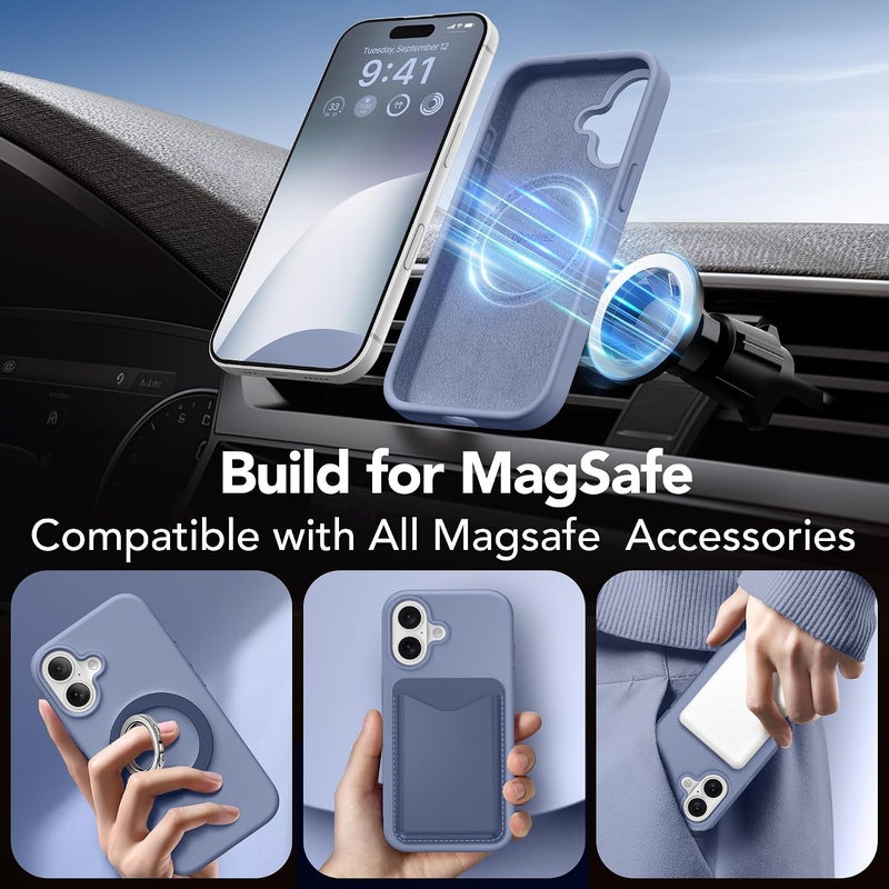 GONEZ Magnetic for iPhone 16 Case, Compatible with MagSafe, [Screen Protector + Camera Lens Protector], Liquid Silicone Shockproof Protective Phone Case for iPhone 16 6.1", Lavender Gray - Image 3