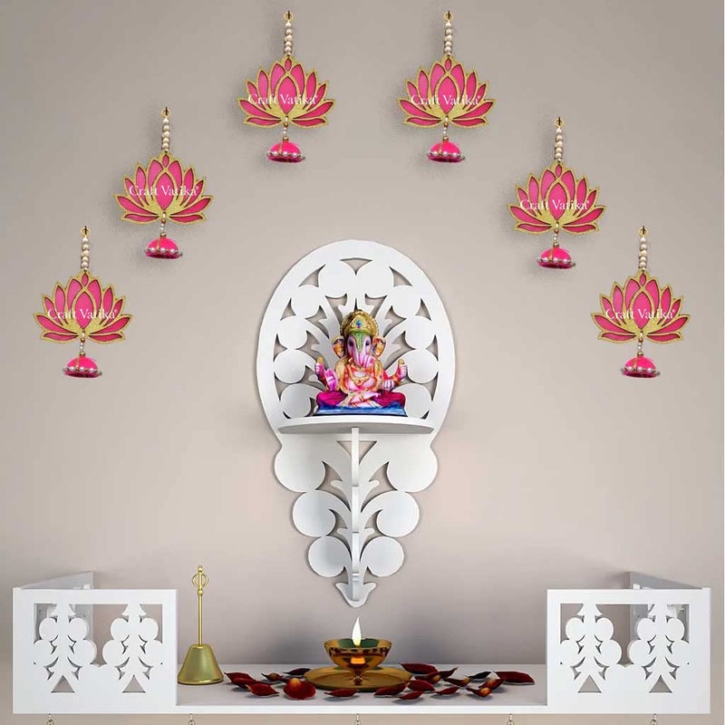 CraftVatika CraftVatika Pack of 6 Lotus Hangings Latkans Wall Decor Items for Decoration Set MDF Pack of 6 Handmade Lotus Jhumki for Wedding Temple Diwali Decorations Golden 6 Pieces - Image 1