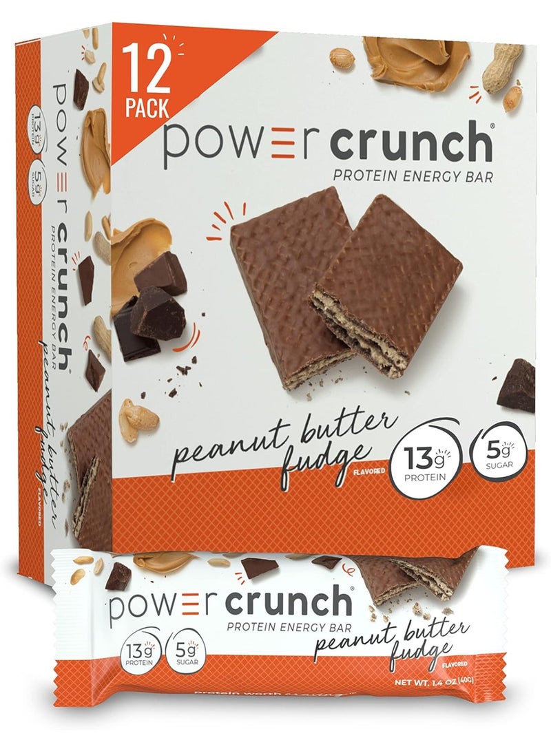 Power Crunch Protein Bar 1 Box (12 Bars) / Peanut Butter Fudge – High Protein Cream Filled Wafer Bar, Delicious Protein Snack - Image 1