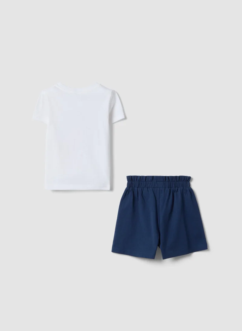 او في اس OVS Girls' Multicolour Pure Cotton Top And Shorts Set With Regular Fit