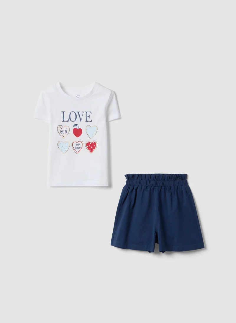 او في اس OVS Girls' Multicolour Pure Cotton Top And Shorts Set With Regular Fit
