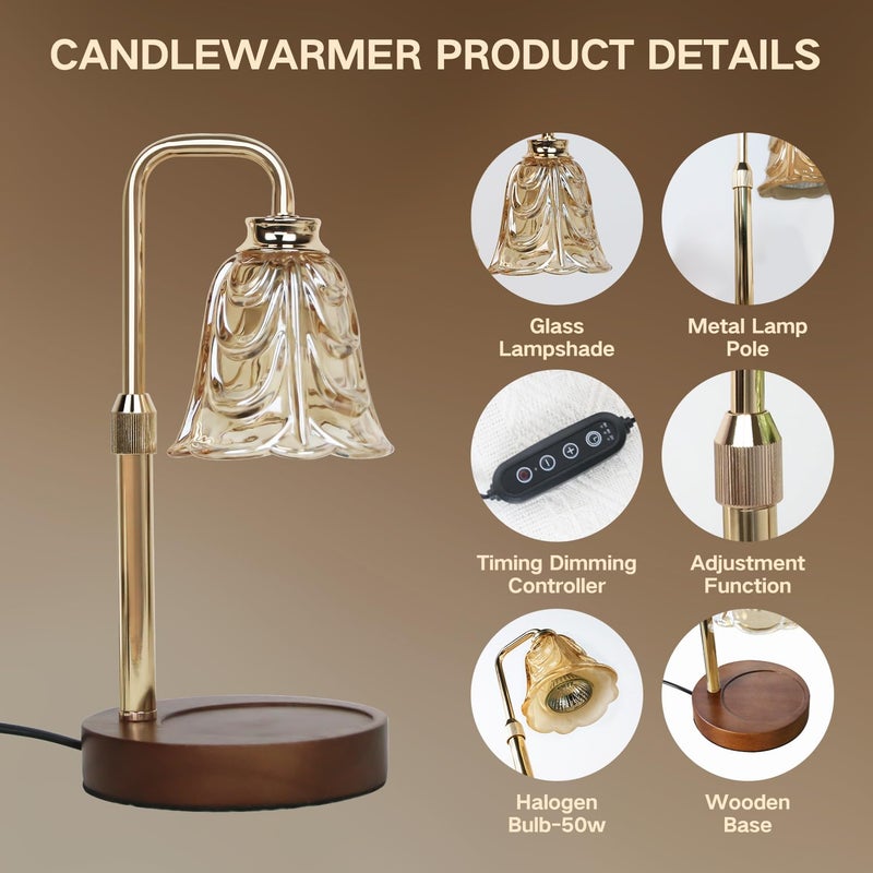 Droyek Candle Warmer Lamp with Timer Electric Candle Warmer Lamp Adjustable Height Dimmable Wax Warmer Lamp Jar Candles with 2 Bulbs for Home Decor & Office - Image 2