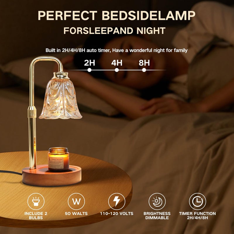 Droyek Candle Warmer Lamp with Timer Electric Candle Warmer Lamp Adjustable Height Dimmable Wax Warmer Lamp Jar Candles with 2 Bulbs for Home Decor & Office - Image 3