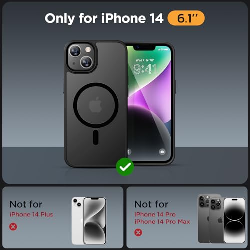 Miracase Magnetic for iPhone 14 Case 6.1 inch (Compatible with MagSafe)（with 2X Screen Protectors） Military-Grade Protection, Anti-Fingerprint Translucent Matte Phone Case Cover, Black - Image 2
