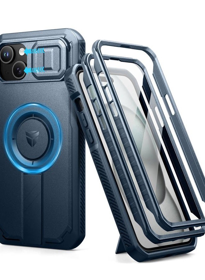 Dexnor for iPhone 15 Plus/14 Plus Case with Slide Camera Cover & Adjustable Kickstand&Built-in Screen Protector,Magsafe Rugged Shockproof Bumper Cases Heavy-duty Magnetic Protective Cover,Navy Blue - Image 1