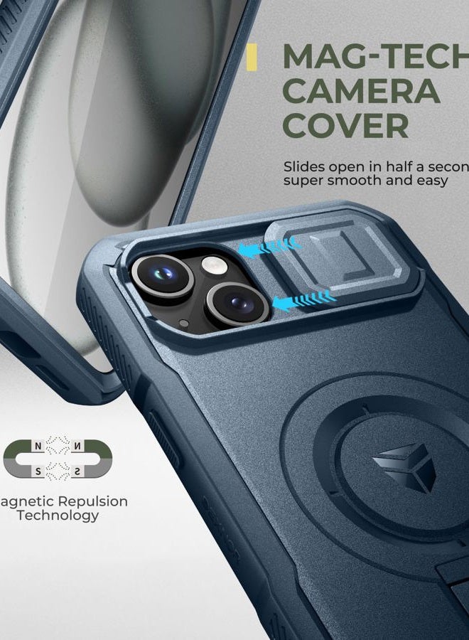 Dexnor for iPhone 15 Plus/14 Plus Case with Slide Camera Cover & Adjustable Kickstand&Built-in Screen Protector,Magsafe Rugged Shockproof Bumper Cases Heavy-duty Magnetic Protective Cover,Navy Blue - Image 4