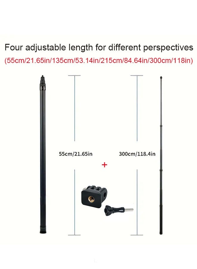 Muyixin 118" Long Carbon Fiber Handheld GoPro Selfie Stick Extendable Pole Monopod for GoPro Hero 11/10/9/8/7 Black, DJI OSMO Action Camera, Insta 360 Cam & Other Action Cameras - Image 4