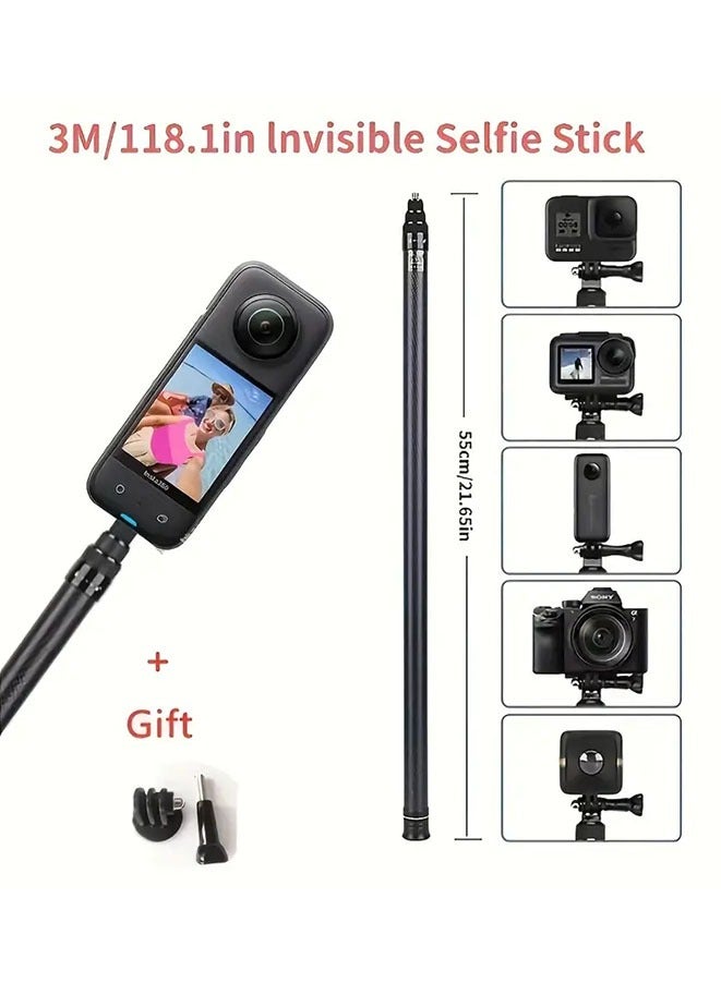 Muyixin 118" Long Carbon Fiber Handheld GoPro Selfie Stick Extendable Pole Monopod for GoPro Hero 11/10/9/8/7 Black, DJI OSMO Action Camera, Insta 360 Cam & Other Action Cameras - Image 3