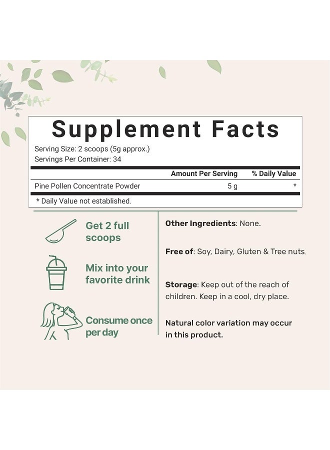 Micro Ingredients Pure Pine Pollen Powder, 6 Ounce, Wild Harvest and Broken Cell Wall, Supports Immune System Health, Boosts Energy, Antioxidant And Androgenic, No GMOs, Vegan Friendly - Image 2