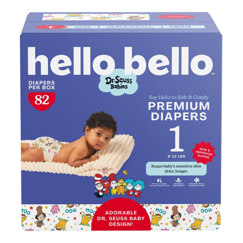 Hello Bello Dr. Seuss Babies Premium Diapers, Size 1, 82 Count: Softness & Protection for Sensitive Skin - Image 1
