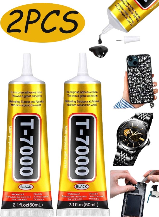 2 Pcs 50ML Model T7000 Black Adhesive Glue High Performance Waterproof Adhesive for Precision Repairs Bonding Jewelry Hairpins Leather Acrylic Phone Cases Nails DIY Diamond Crafts Party Supplies - Image 1