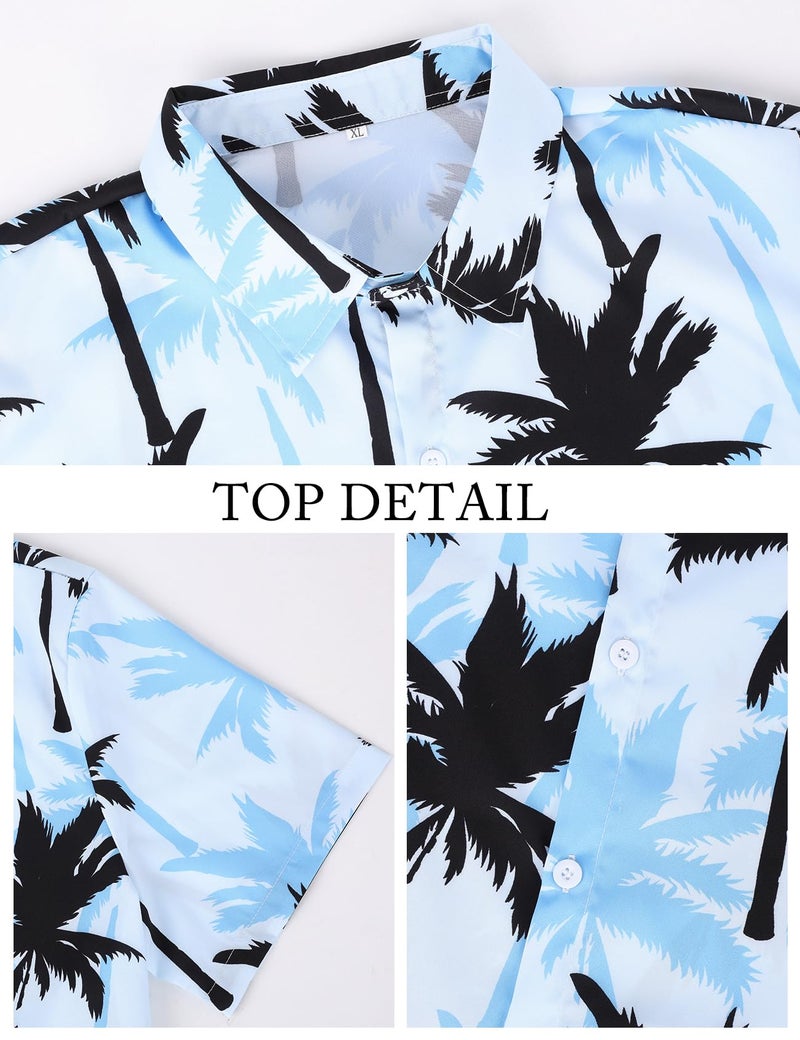 Yimoon Men's Summer 2 Piece Outfits Tropical Print Short Sleeve Button Down Hawaiian Beach Shirt and Shorts Set(Blue-L) - Image 5