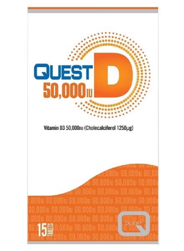Quest D 50,000 IU Vitamin D3 50,000IU (Cholecalciferol 1250ug),Tablets 15's