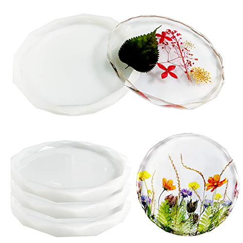 F FYJS 4 Pack Resin Coaster Molds,Diamond Epoxy Resin Silicone Molds for Making,Agate Slice Coasters,Cups Mats,Home Decoration - Image 1