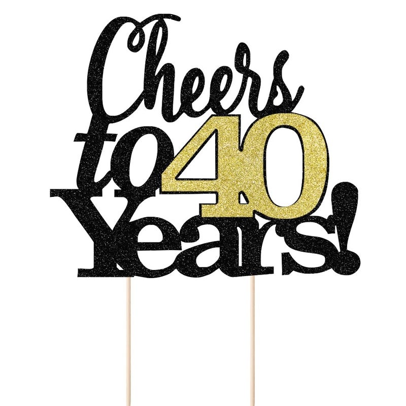 LVEUD Black Font Golden Numbers Cheers to 40 Years Happy Birthday Cake Topper -Wedding Anniversary Birthday Party Decorations (40th) - Image 2