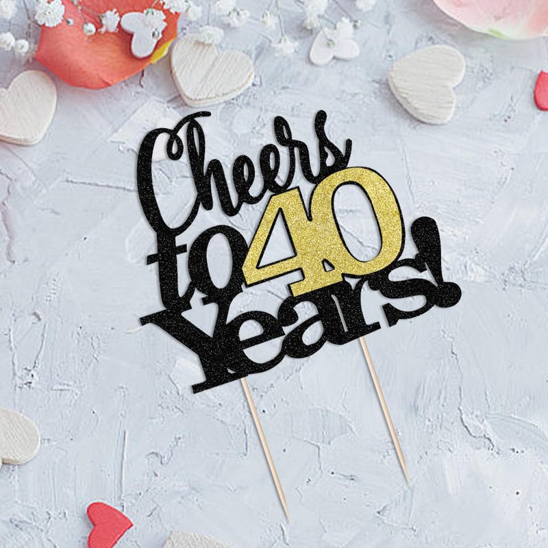 LVEUD Black Font Golden Numbers Cheers to 40 Years Happy Birthday Cake Topper -Wedding Anniversary Birthday Party Decorations (40th) - Image 5