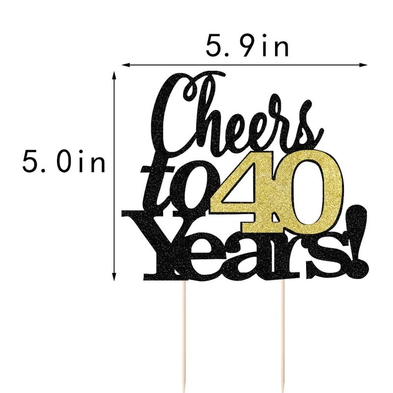 LVEUD Black Font Golden Numbers Cheers to 40 Years Happy Birthday Cake Topper -Wedding Anniversary Birthday Party Decorations (40th) - Image 3