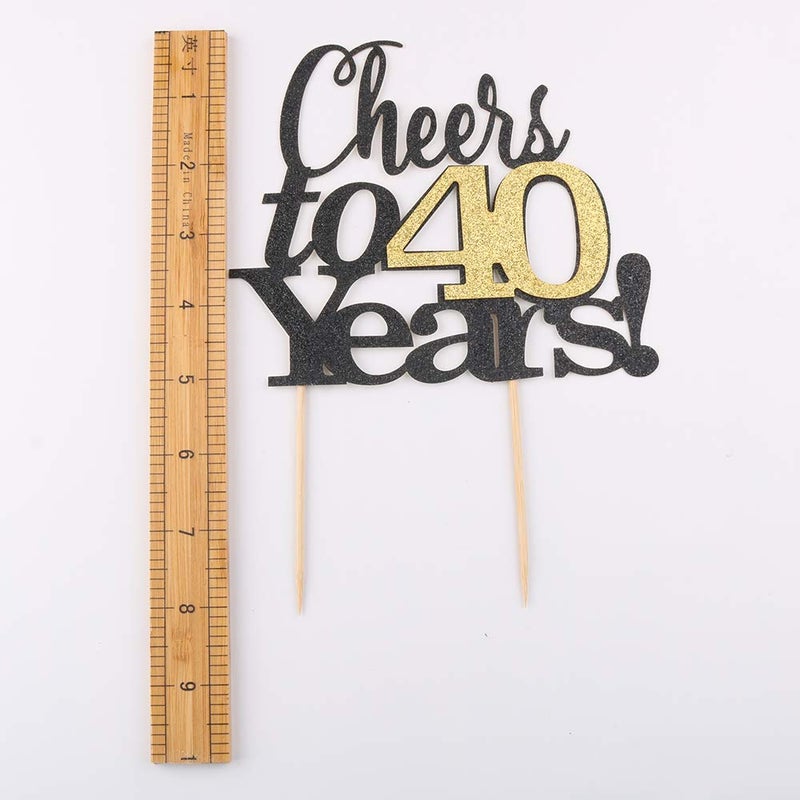 LVEUD Black Font Golden Numbers Cheers to 40 Years Happy Birthday Cake Topper -Wedding Anniversary Birthday Party Decorations (40th) - Image 4