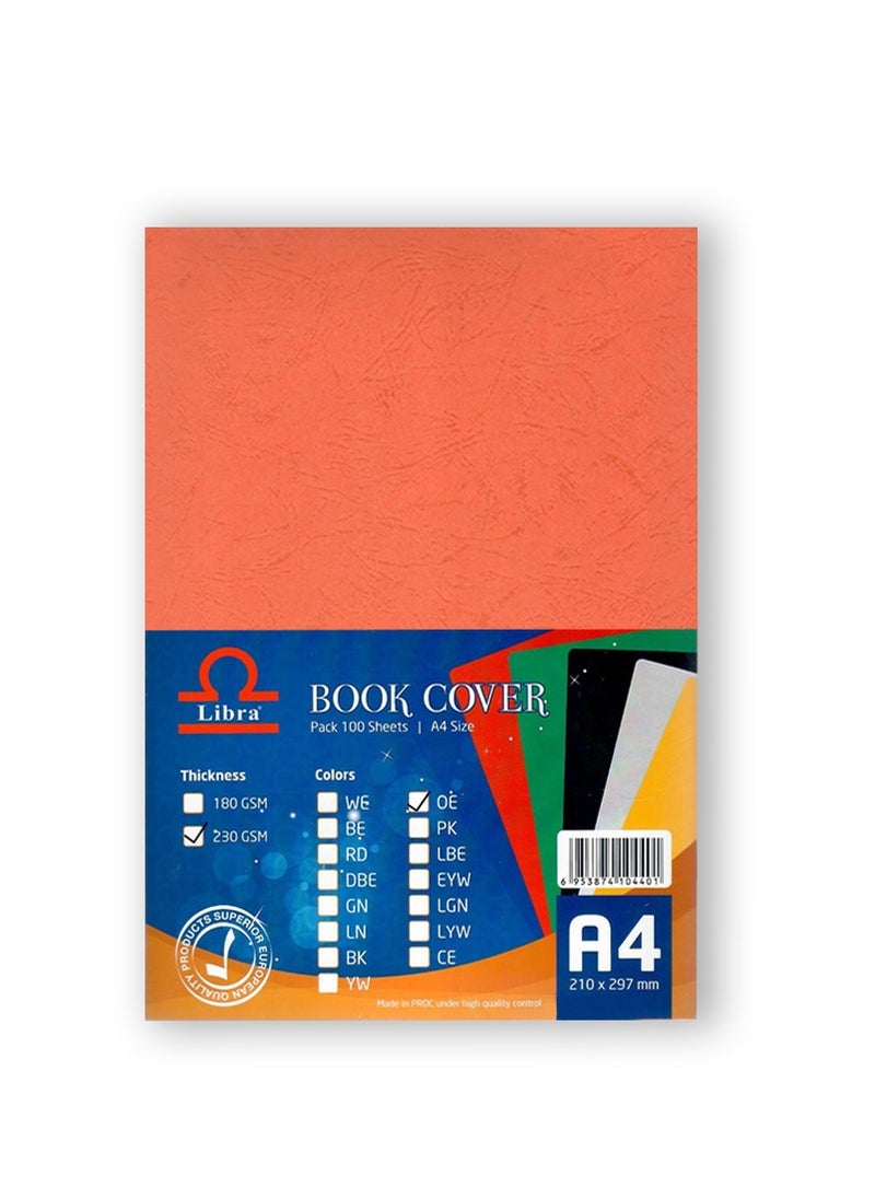 Libra Book cover Embossed Leather Board A4 230gsm Orange 100 Sheets  - Image 1