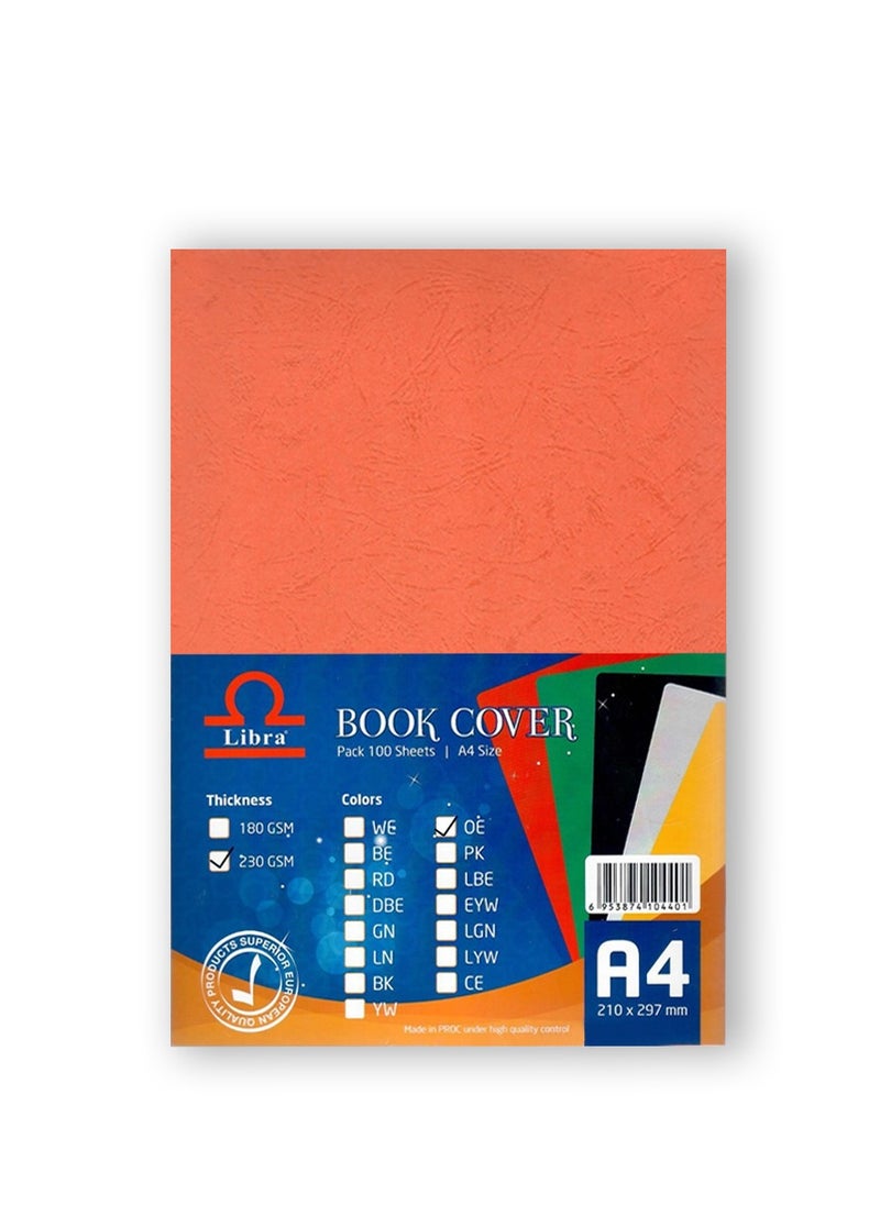 Libra Book cover Embossed Leather Board A4 230gsm Orange 100 Sheets  - Image 2