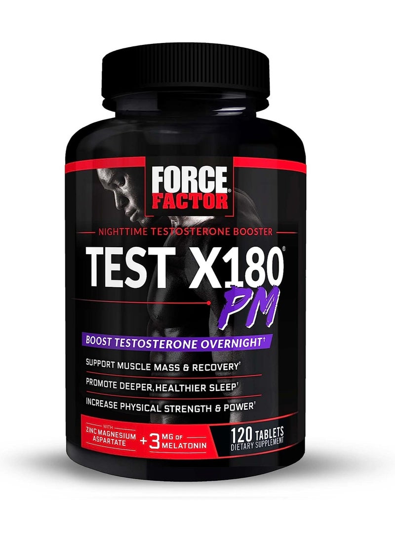 Force Factor Test X180 PM Testosterone Booster for Men, Overnight Testosterone Supplement to Build Muscle, Increase Strength, and Promote Deeper, Healthier Sleep and Recovery, Force Factor, 120 Tablets 