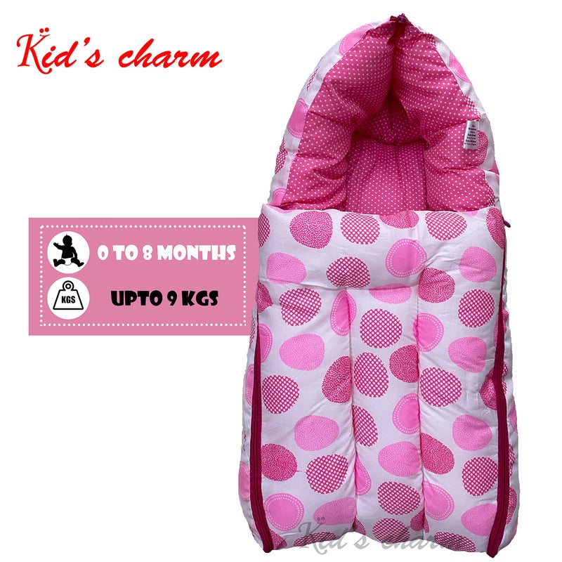Kid's Charm حقيبة نوم الأطفال القابلة للحمل 3 في 1 من القطن - حقيبة نوم مطبوعة للأطفال - سرير محمول للرضع - عش للنوم المشترك - مفروشات أطفال غير محددة الجنس للمواليد الجدد من 0-8 أشهر (وردي بيضاوي) - Image 4