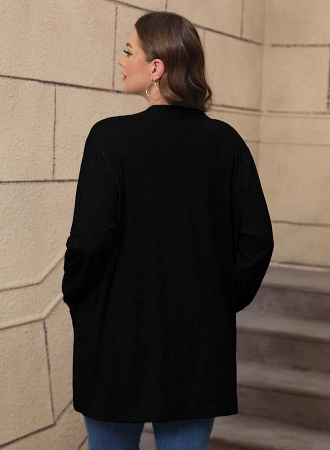 AusLook Women's Plus Size Lightweight Open Front Cardigan Long Sleeve Cover Ups Shrugs Shawls and Wraps Kimono Jacket, B01-black, 4X - Image 3
