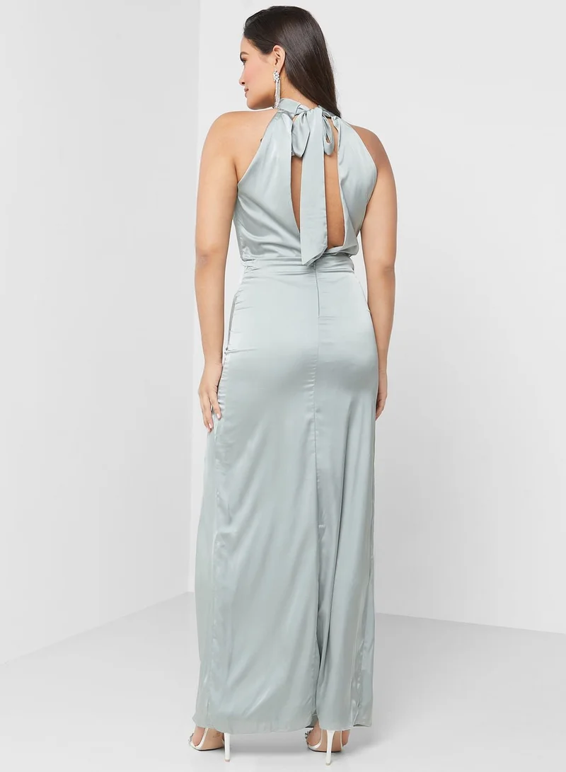 TFNC Halter Neck Cut Out Back Side Slit Dress