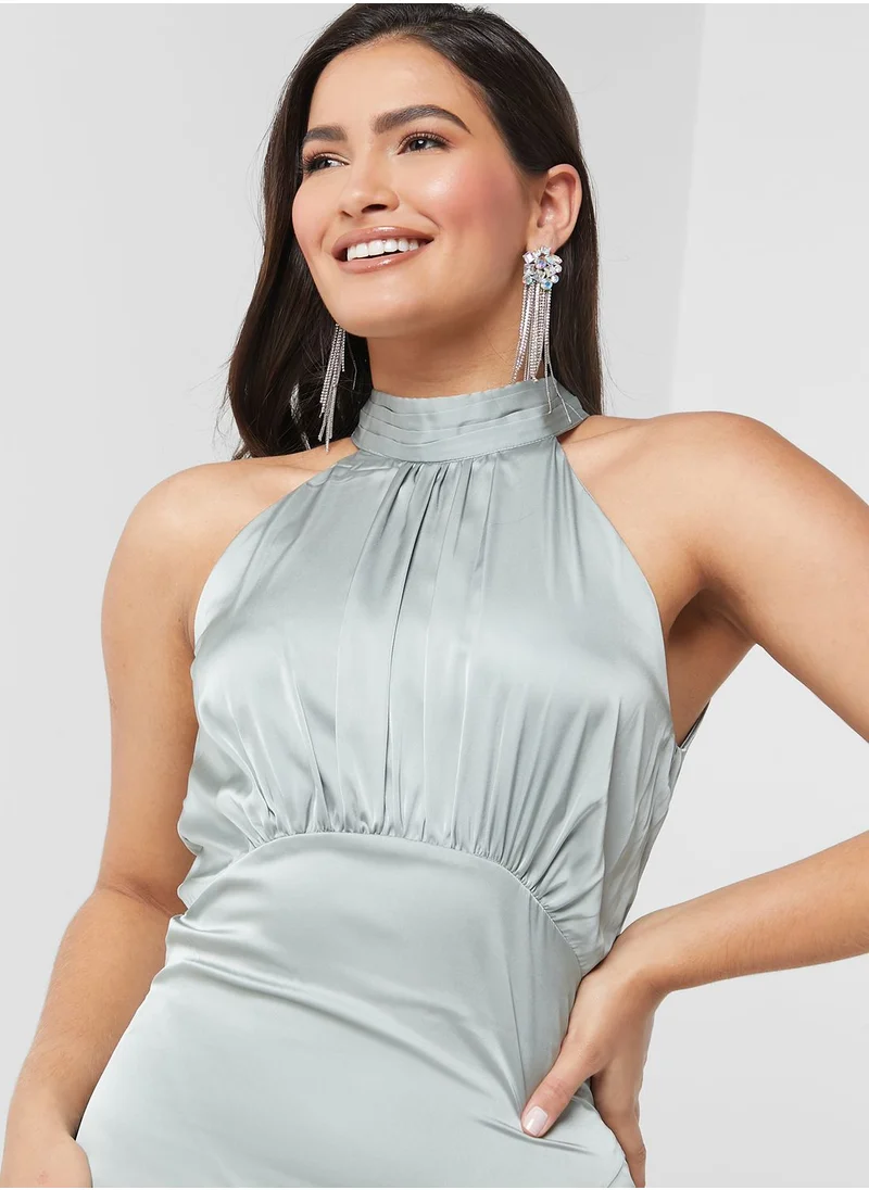 TFNC Halter Neck Cut Out Back Side Slit Dress