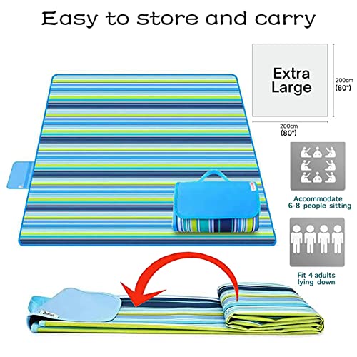 LRUUIDDE Extra Large 80"x 80" Beach Blanket, Outdoor Picnic Blankets, Waterproof Sandproof Portable Blankets, Foldable and Lightweight for Spring Summer Camping, Beach, Park (Blue, 80x80 in) - Image 5