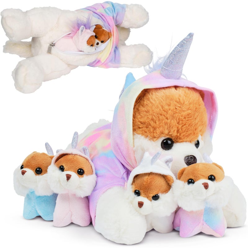 PixieCrush Dog Stuffed Animals - Bernese Mommy with 4 Puppies in Her Tummy - Huggable and Fluffy Dog Plushies for Imaginative Play - Plush Toys Suitable for Kids 3 Years Old and Above - 5" x 10" x 8" - Image 1