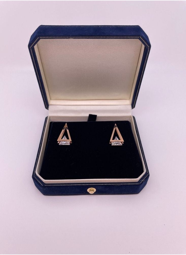 General - Stainless steel 18K gold plated non fading geometric triangle zircon earrings - Image 1