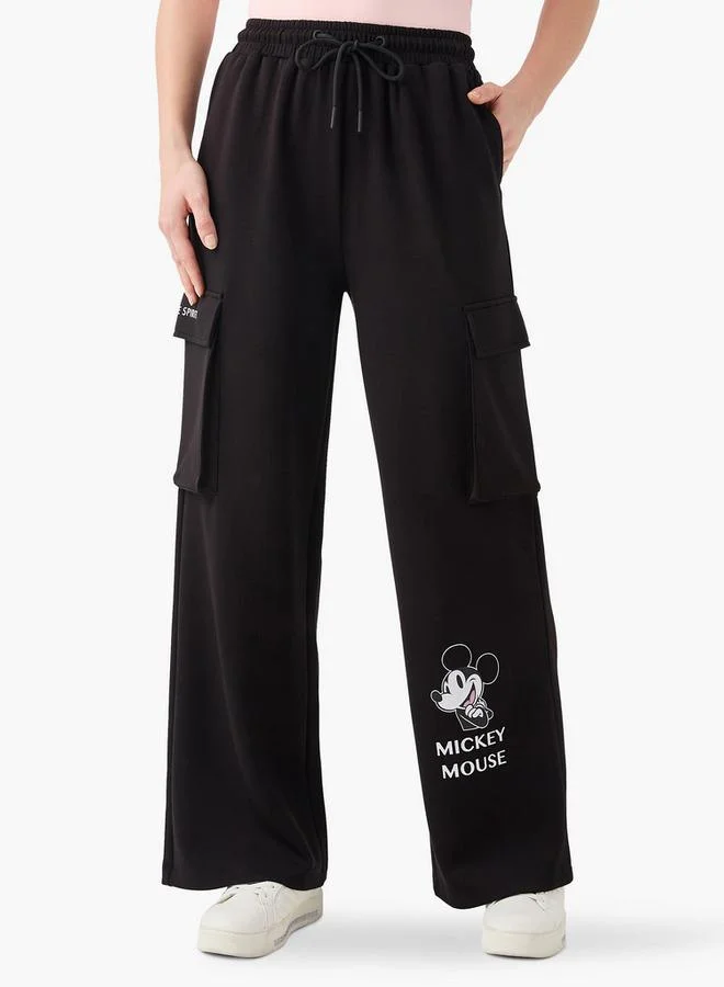 Mickey Mouse Print Cargo Jog Pants with Drawstring Closure