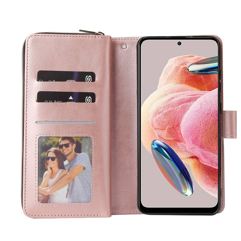 غطاء هاتف بملمس جلد لـ Redmi Note 13 Pro مع حامل بطاقات وحماية من السقوط مع مقاوم للصدمات مع حامل قابل للطي مع مقاوم للخدش باللون بني بوظيفة حامل باللون البني باللون الأحمر - Image 5