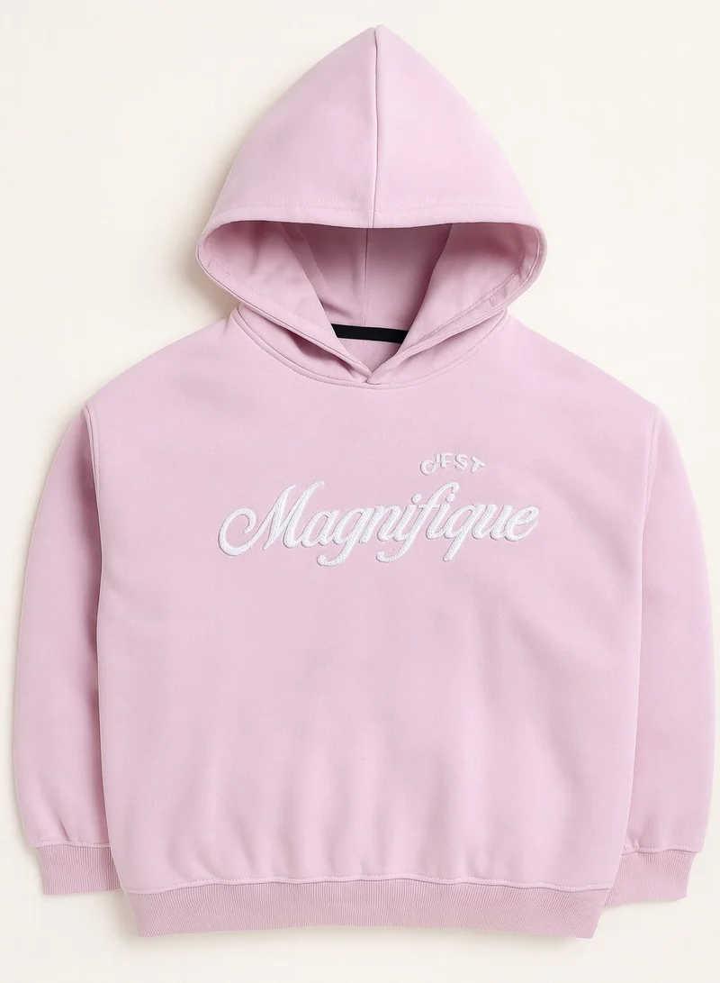 victor and jane “C'est Magnifique” Graphic Hoodie for Girls – Blush Pink | 100% Cotton Fleece |