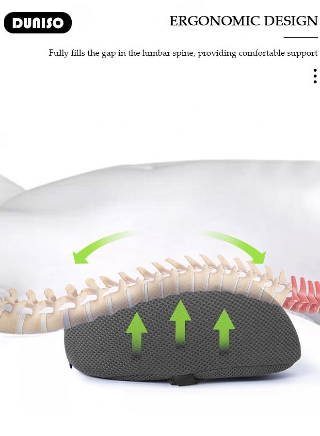 DUNISO وسادة دعم أسفل الظهر، وسادة دعم الظهر المريحة من رغوة الذاكرة مع غطاء قابل للإزالة والغسل، وسادة دعم الظهر المحمولة القابلة للتنفس لتخفيف الألم، وسادة نوم أسفل الظهر للسرير، كراسي المكتب، مقاعد السيارات - Image 5