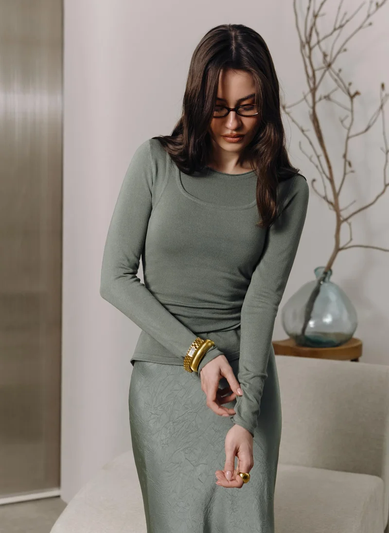 Lichi  Jersey longlseeve with asymmetrical edge for Women | Best Price UAE