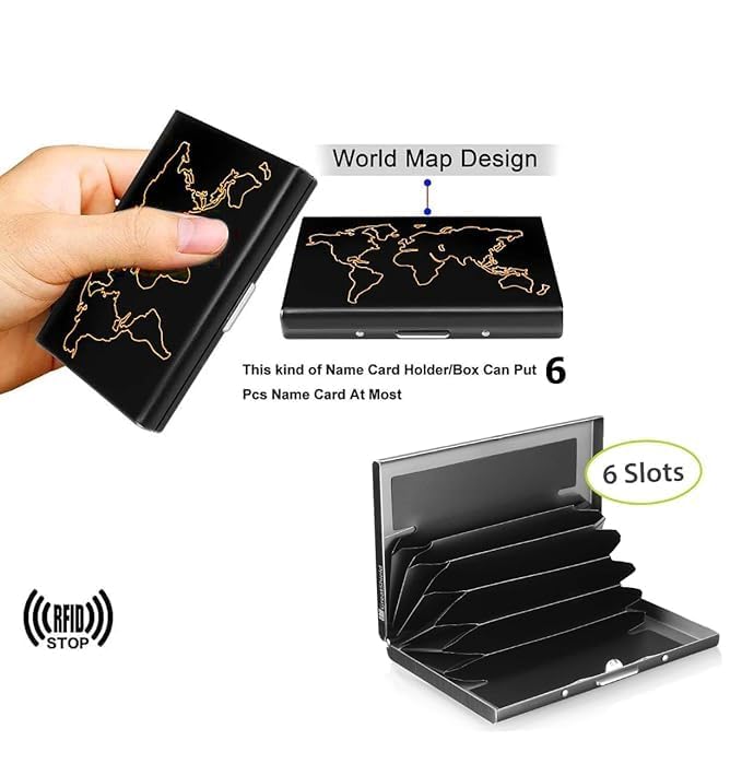 Stealodeal Metal Water-Resistant Stainless Steel Debit/Credit Business ATM 6 World Map Card Holder for Men & Women (Black) - Image 4