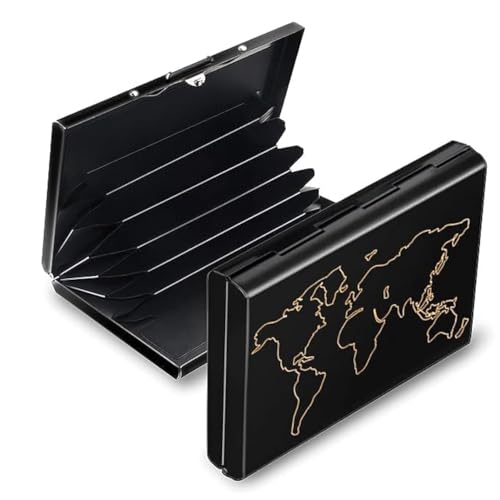 Stealodeal Metal Water-Resistant Stainless Steel Debit/Credit Business ATM 6 World Map Card Holder for Men & Women (Black) - Image 1