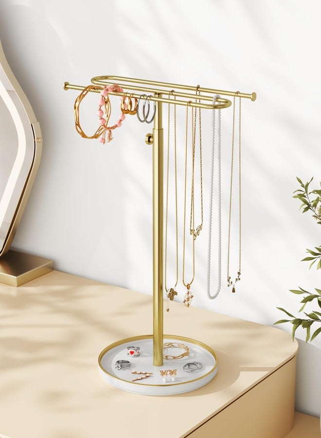 NiHome Adjustable Height Necklace Holder Stand with Premium Ceramic Base & Elegant Metal Jewelry Organizer, Display for Necklaces, Bracelets, Earrings, and Accessories, Ideal for Vanity or Dresser - Image 3