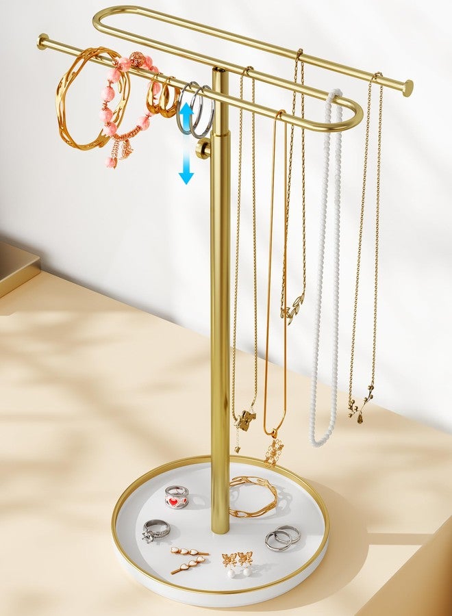 NiHome Adjustable Height Necklace Holder Stand with Premium Ceramic Base & Elegant Metal Jewelry Organizer, Display for Necklaces, Bracelets, Earrings, and Accessories, Ideal for Vanity or Dresser - Image 1