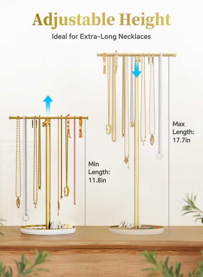 NiHome Adjustable Height Necklace Holder Stand with Premium Ceramic Base & Elegant Metal Jewelry Organizer, Display for Necklaces, Bracelets, Earrings, and Accessories, Ideal for Vanity or Dresser - Image 2