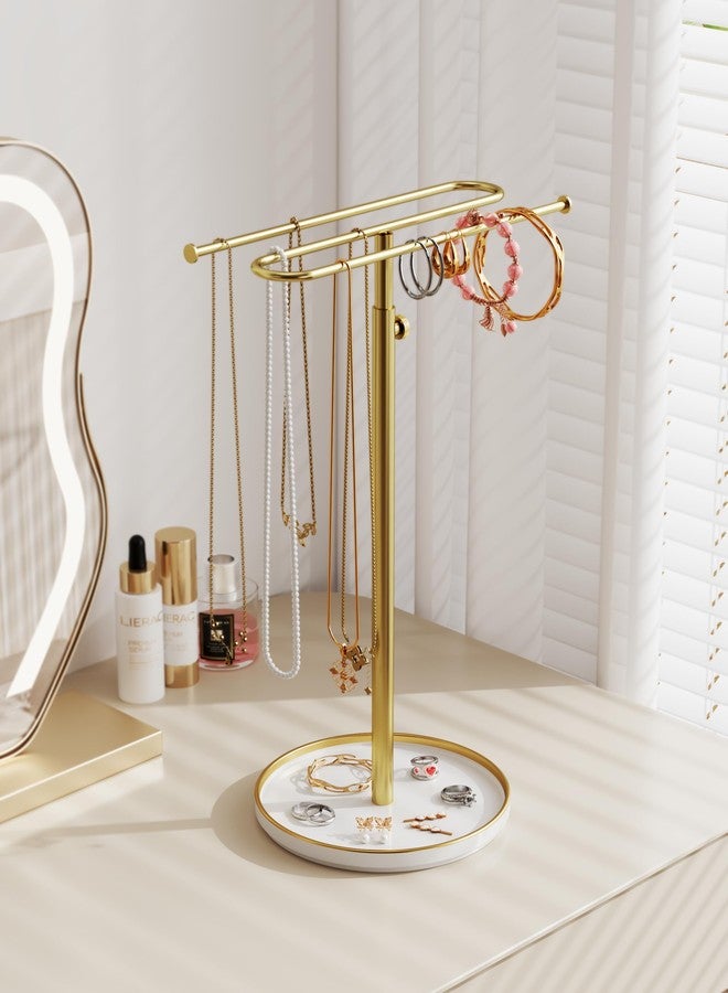 NiHome Adjustable Height Necklace Holder Stand with Premium Ceramic Base & Elegant Metal Jewelry Organizer, Display for Necklaces, Bracelets, Earrings, and Accessories, Ideal for Vanity or Dresser - Image 5