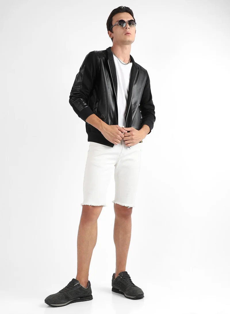 Campus Sutra  Men's Black Zip-Front Jacket With Ribbed Hem for Men | Best Price UAE