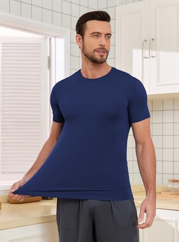 COLORFULLEAF Men's Undershirts Bamboo Rayon Short Sleeve Tees Slim-fit T-Shirts Multi Colors (5C, XL) - Image 3