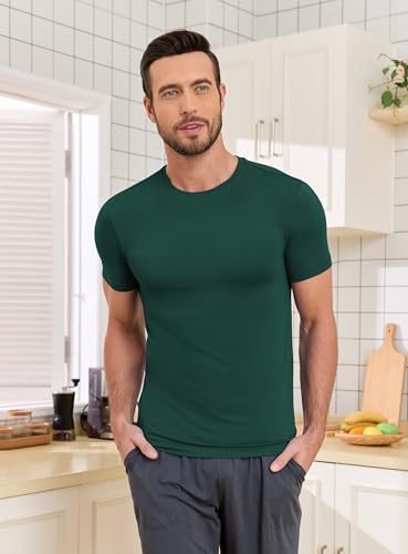 COLORFULLEAF Men's Undershirts Bamboo Rayon Short Sleeve Tees Slim-fit T-Shirts Multi Colors (5C, XL) - Image 2
